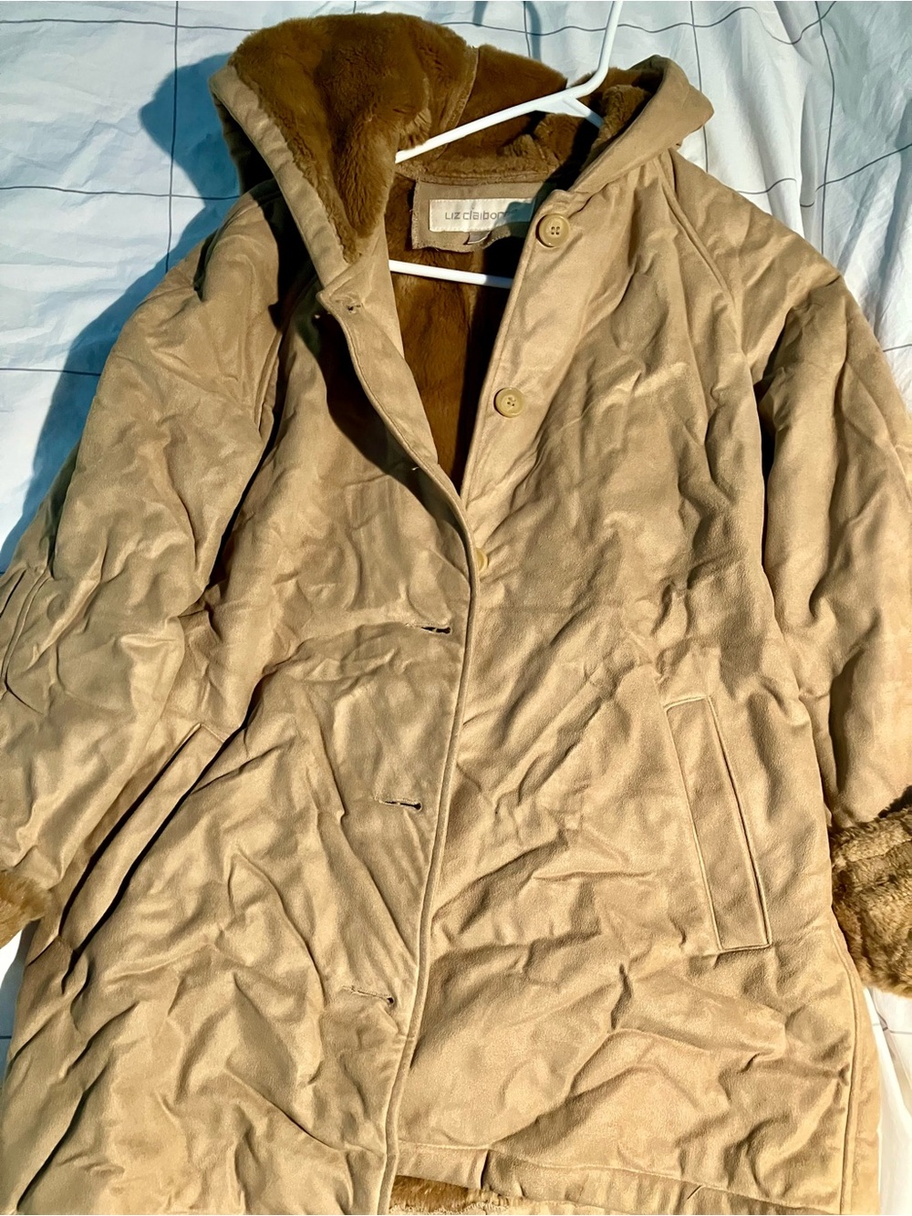 Liz Claiborne Camel Faux Suede Coat with Plush Lining